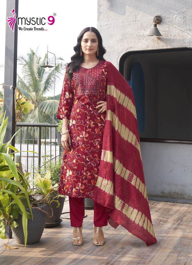 Sabri Vol 4 By Mystic 9 Rayon Printed Kurti With Bottom Dupatta Suppliers In India